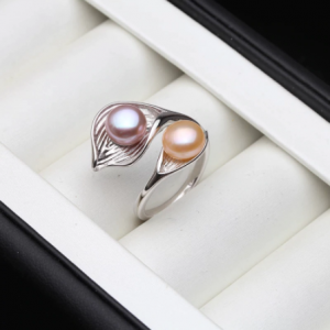 levélmintás női ezüst gyűrű gyöngyökkel brillmánia webáruház