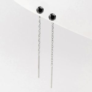 fekete köves hátra lógós ezüst fülbevaló