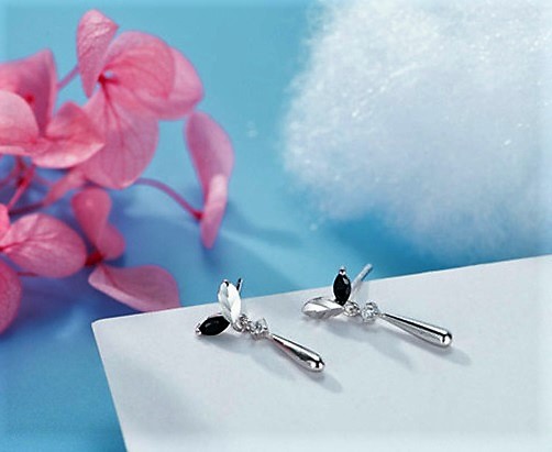 fekete fehér ezüst fülbevaló