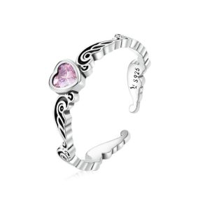 rózsaszín szív vintage ezüst gyűrű